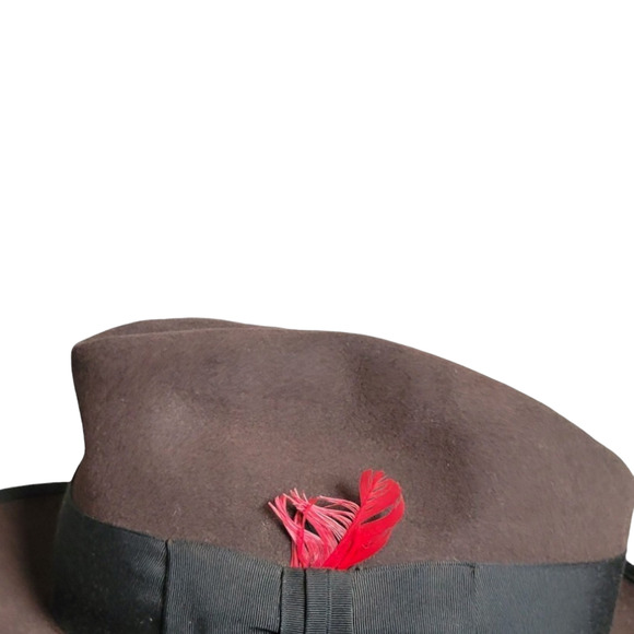 Stetson Vintage Fedora Style Brown Suede Hat with Red Feather Sz 6 7/8 - Picture 14 of 16